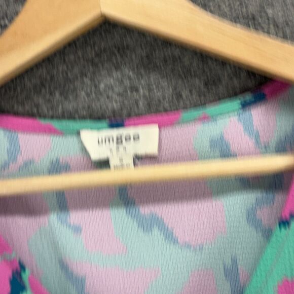 Umgee Dress Women S Small Blue Animal Print Shift Midi V-Neck Short Sleeve - Picture 3 of 8